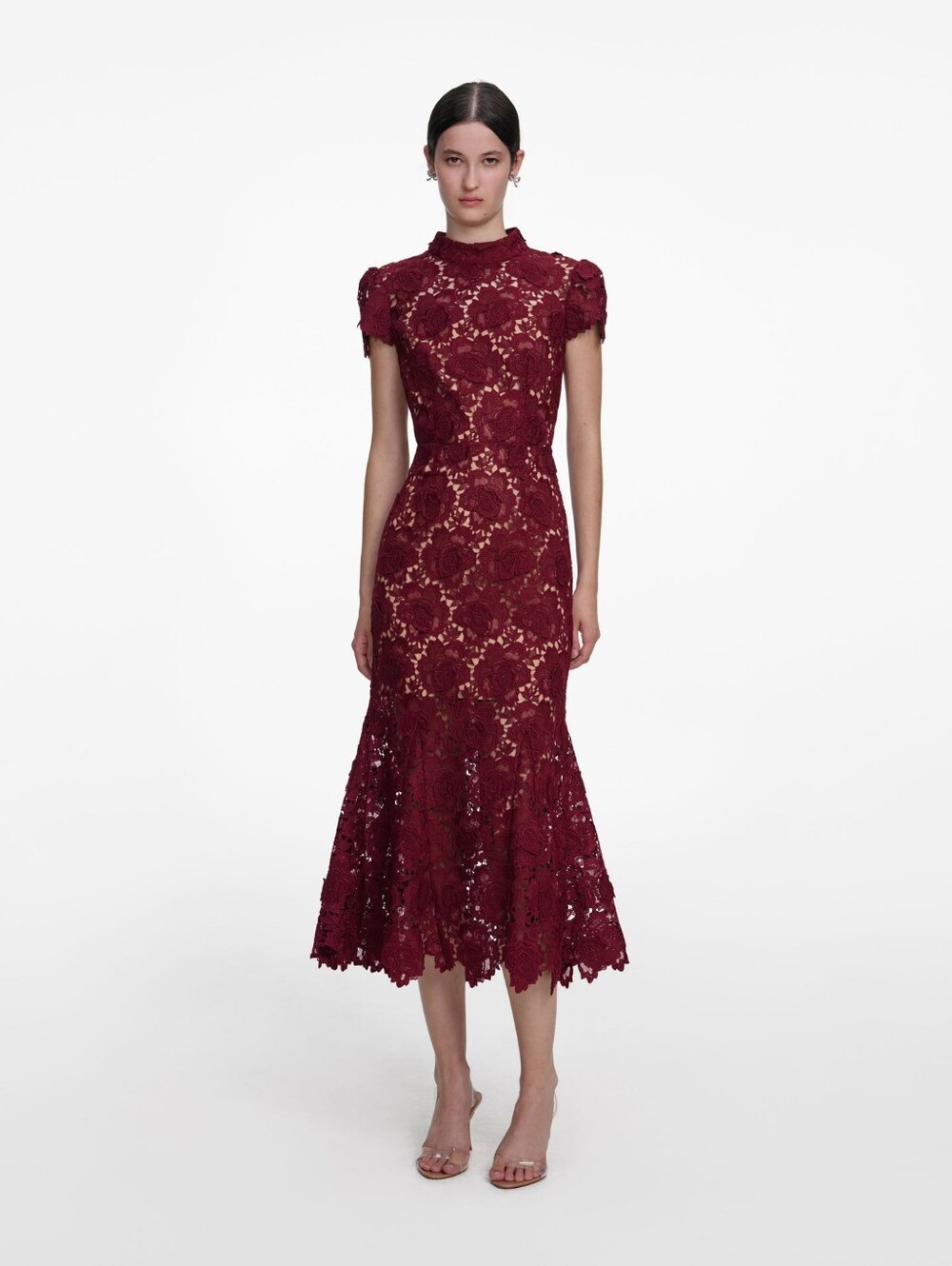 Self Portrait Burgundy Flower Lace Mini Dress